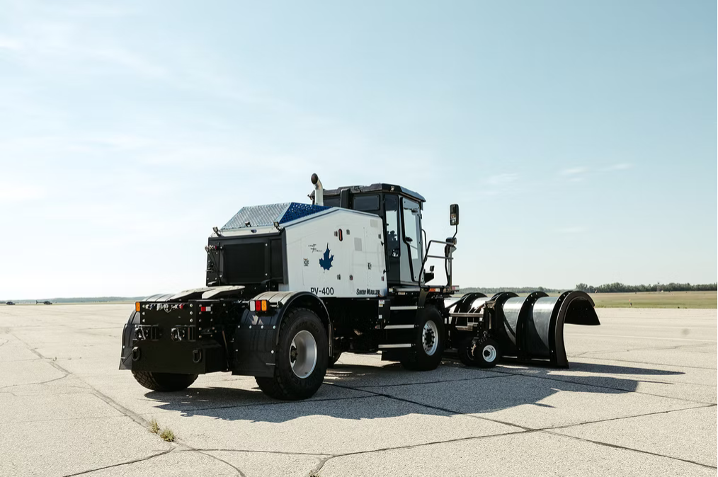 Snow Mauler PV-400 rear 3/4 view with tow broom attachment